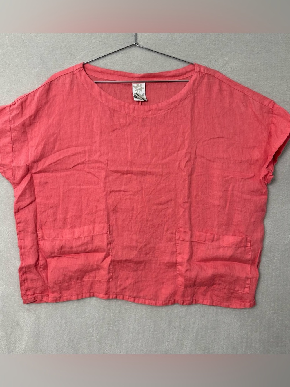 Match Point Boxy Cropped Linen Top Coral‎ Minimalist Beach Women’s Small